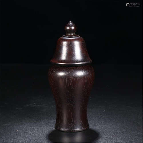 CHINESE HARDWOOD ZITAN LIDDED VASE