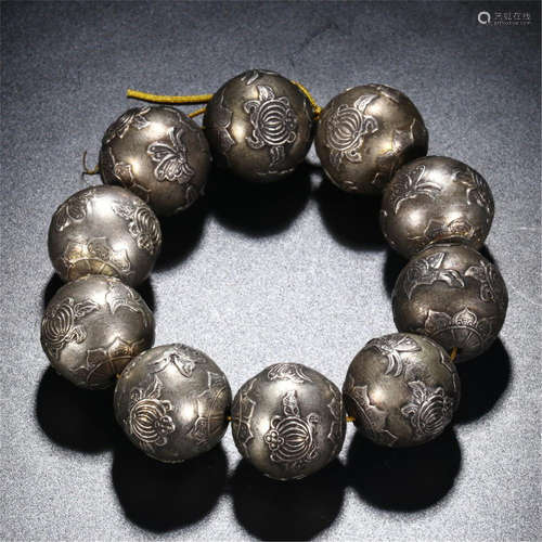 CHINESE PURE SILVER BEAD BUDDHIST BRACELET