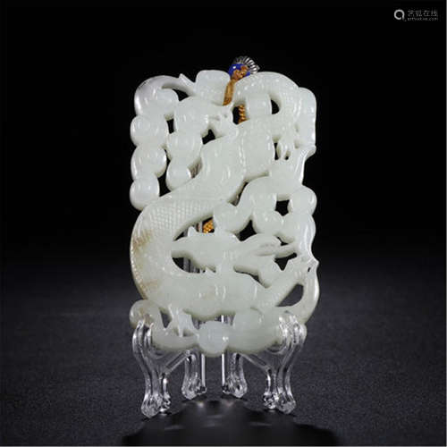 CHINESE WHITE JADE DRAGON PLAQUE