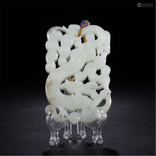 CHINESE WHITE JADE DRAGON PLAQUE