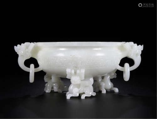 CHINESE WHITE JADE TRIPLE FEET CENSER