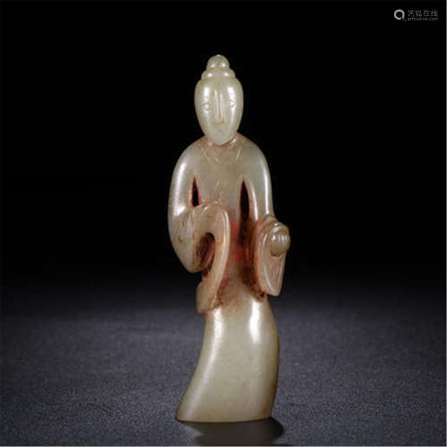 CHINESE ANCIENT JADE STANDING FIGURE