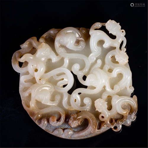 CHINESE WHITE JADE DRAGON BI DISK