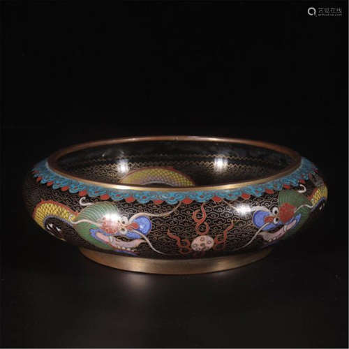 CHINESE CLOISONNE DRAGON BRUSH WASHER