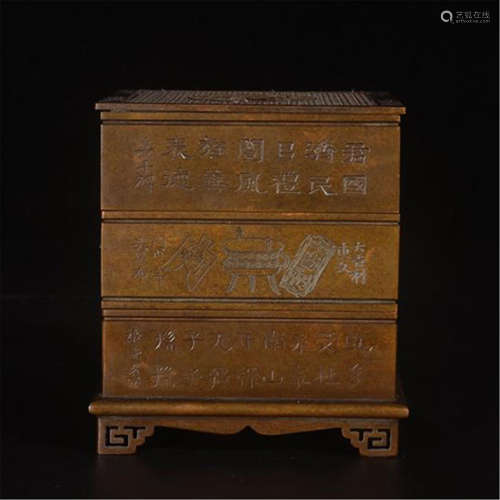 CHINESE BRONZE LAYERED SQUARE INCENSE CAGE