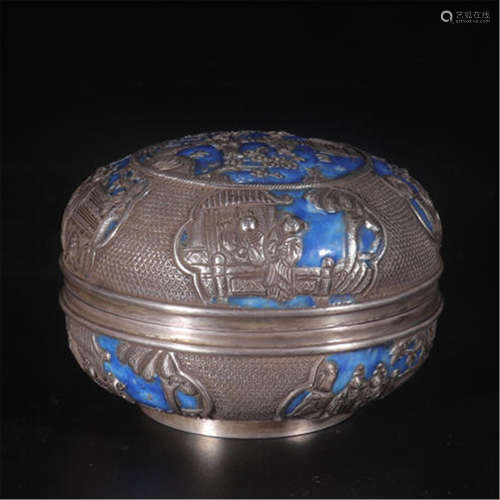 CHINESE SILVER ENAMEL LIDDED BOX