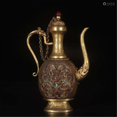 CHINESE GILT AGATE WINE KETTLE