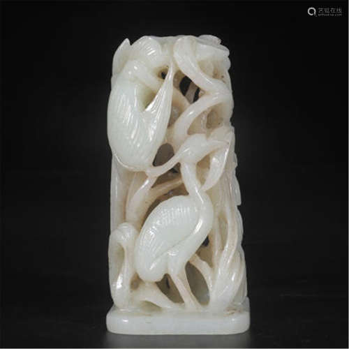 CHINESE WHITE JADE BIRD AND FLOWER CENSER LIDDER FINAL