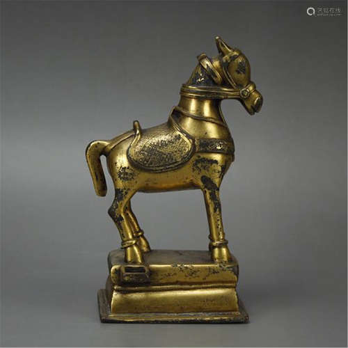 CHINESE GILT BRONZE HORSE TABLE ITEM