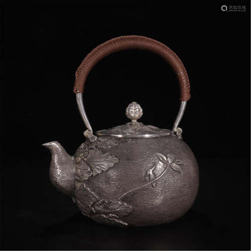 CHINESE SILVER LOTUS TEA POT