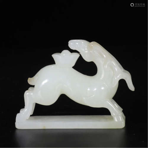 CHINESE WHITE JADE DEER TABLE ITEM