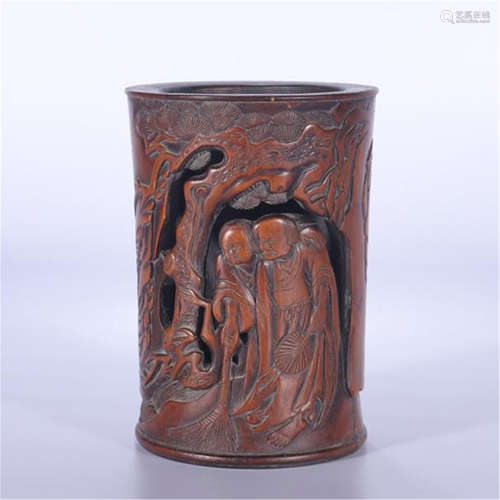 CHINESE BAMBOO CARVED BRUSH POT