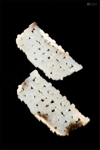 PAIR OF CHINESE WHITE JADE DRAGON PLAQUES