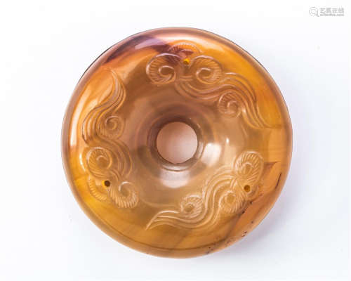 CHINESE AGATE DRAGON ROUND BOX TANG DYNASTY