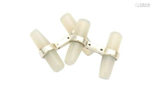 A pair of white chalcedony cufflinks