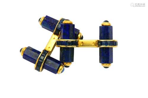 A pair of lapis lazuli and sapphire cufflinks