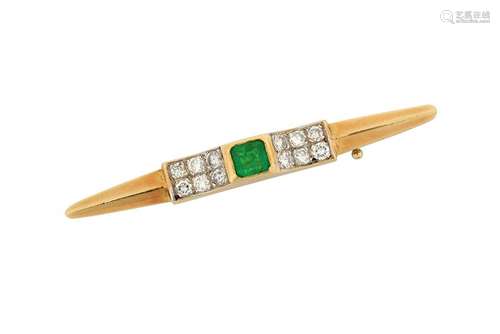 An emerald and diamond bar brooch