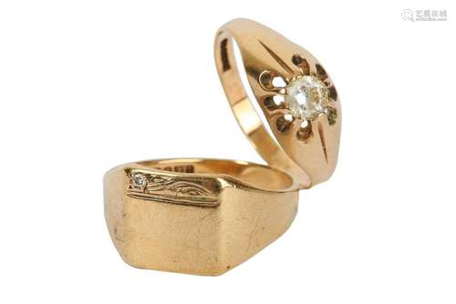 Two gents rings Both mounted in 9 carat gold, one set