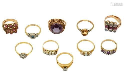 A group of ten gem-set rings