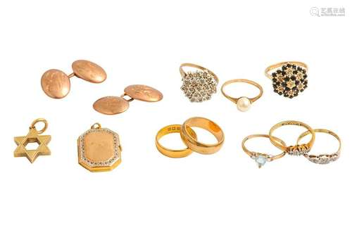 A collection of jewellery Including a 22 carat gold