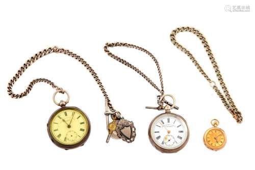 A French 14ct ladies fob watch and two open faced