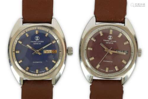 Favre-Leuba. A pair of gents vintage stainless steel