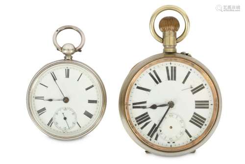 Two antique pocket watches in silver clad strut cases.
