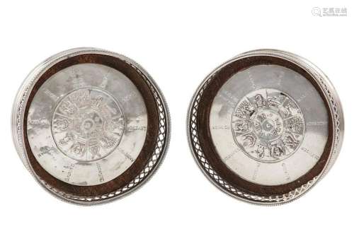 A pair of Elizabeth II sterling silver wine coasters,