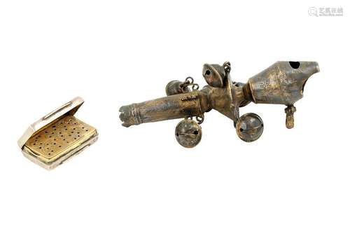 A George III silver gilt baby's rattle, London 1786 -