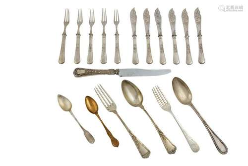 A mixed group of continental silver flatware