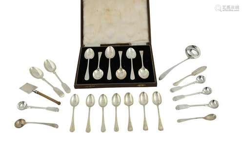 A mixed group of sterling silver flatware, including a