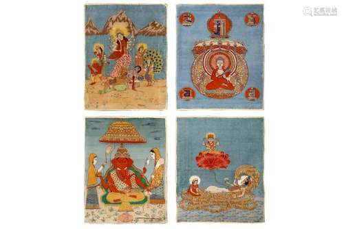 AN UNUSUAL FOUR INDIAN PICTORIAL MATS