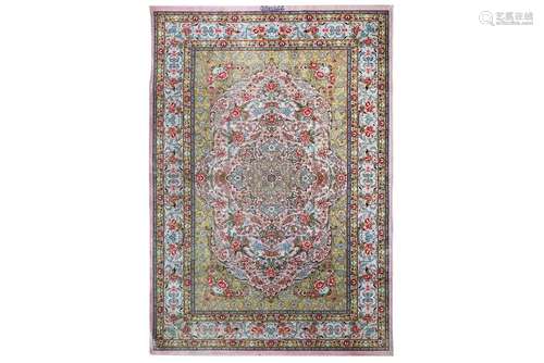 AN EXTREMELY FINE SIGNED SILK QUM RUG, CENTRAL PERSIA