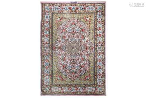 AN EXTREMELY FINE SIGNED SILK QUM RUG, CENTRAL PERSIA