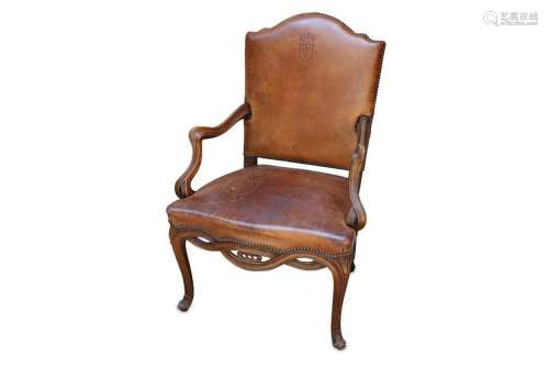 A George III style mahogany open arm chair