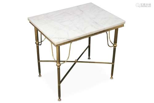 A small white marble topped rectangular side table