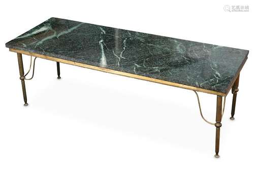 A green variegated marble rectangular topped coffee