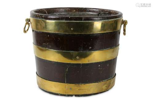 A 19th century brass bound peat bucket