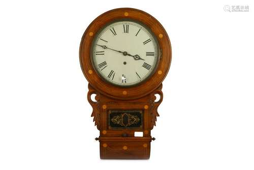 A 19th Century American walnut parquetry drop dial wall