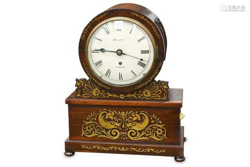 A Victorian rosewood and brass inlaid mantel clock