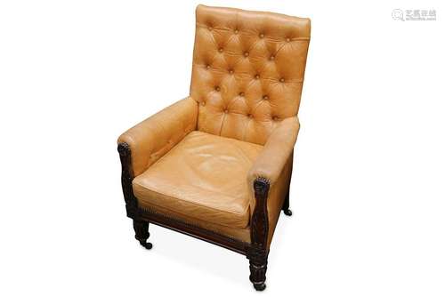 A Regency mahogany armchair, upholstered in buttoned