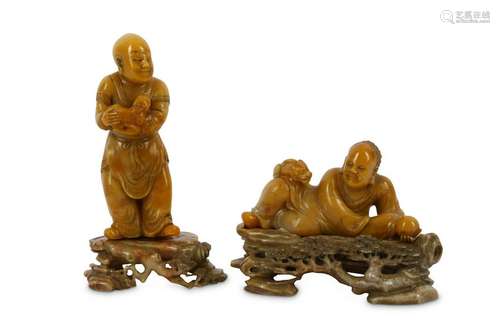 Two Chinese soapstone figures with stands.