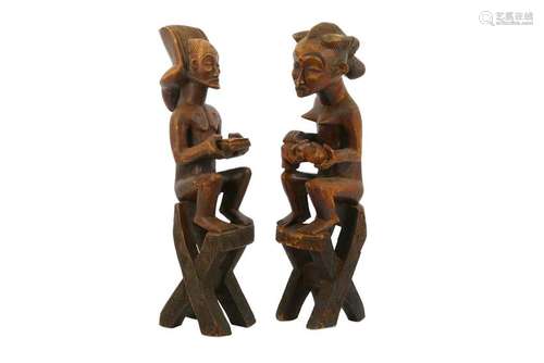 TWO CHOKWE SEATED FIGURES