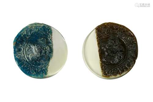 TWO FRAGMENTS OF HOT-WORKED GLASS MEDALLIONS