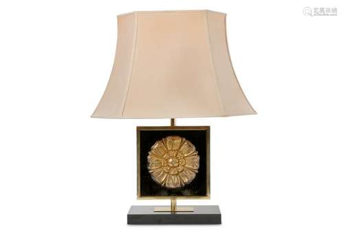 BELGIUM: A Table lamp, 1970s, smoked glass, wood and