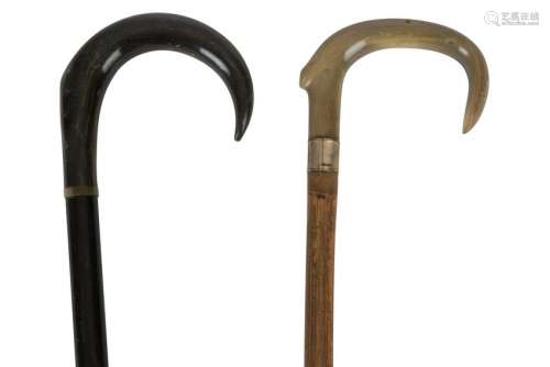 Two early 20th Century crook handled wood walking