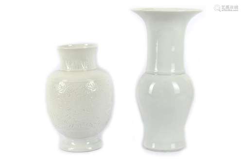 TWO CHINESE WHITE GLAZED VASES