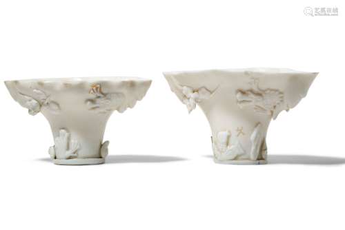 TWO CHINESE BLANC-DE-CHINE LIBATION CUPS.