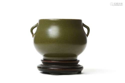 A SMALL CHINESE TEA DUST-GLAZED INCENSE BURNER.