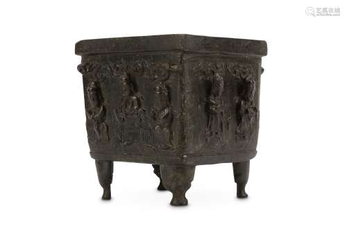 A CHINESE SQUARE-SECTION BRONZE INCENSE BURNER.